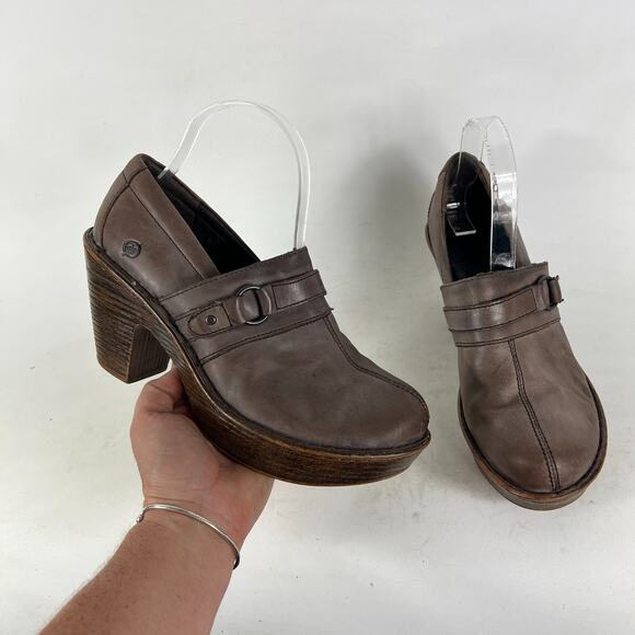Born Haddon Platform Clogs Womens 9 Brown Leather Slip-On Round Toe Comfort Shoe - Picture 1 of 10